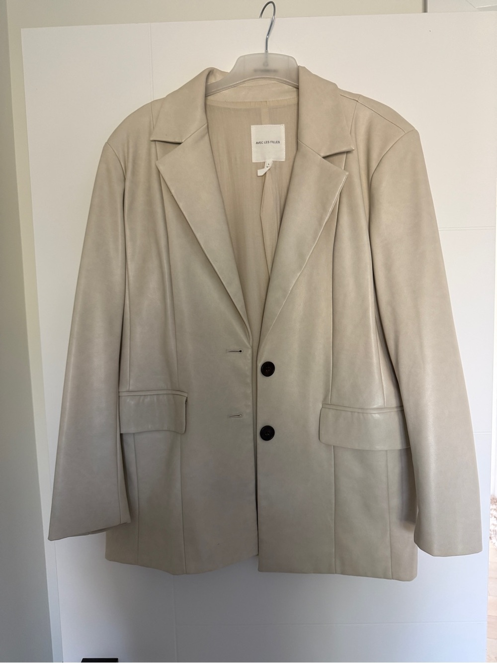 Avec Les Filles oversized cream faux leather blazer